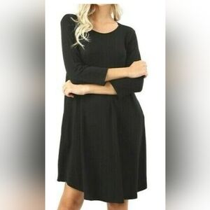 Black 3/4 sleeve Baby Doll Dress
